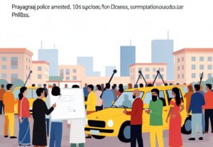 Illustration for Prayagraj protest arrests: Prayagraj protest arrests: 10 held for vandalism as police lodge three FIRs