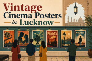 Illustration for Suboor Usmani vintage cinema posters exhibition in Lucknow