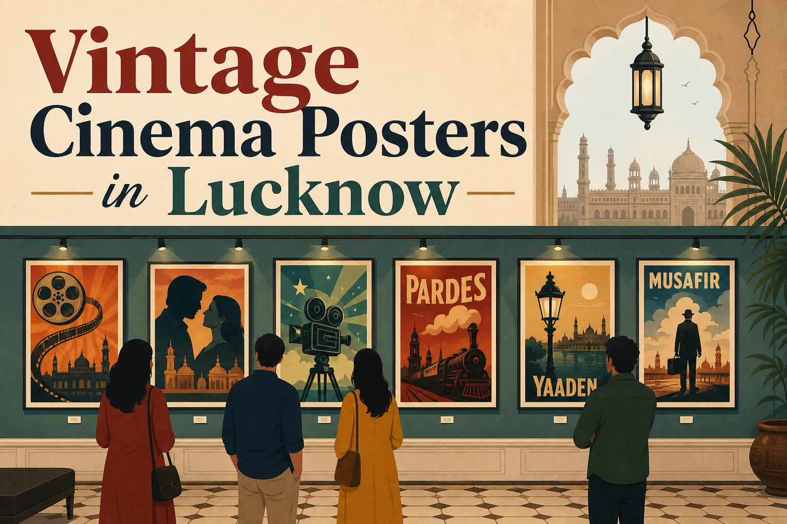 Illustration for Suboor Usmani vintage cinema posters exhibition in Lucknow