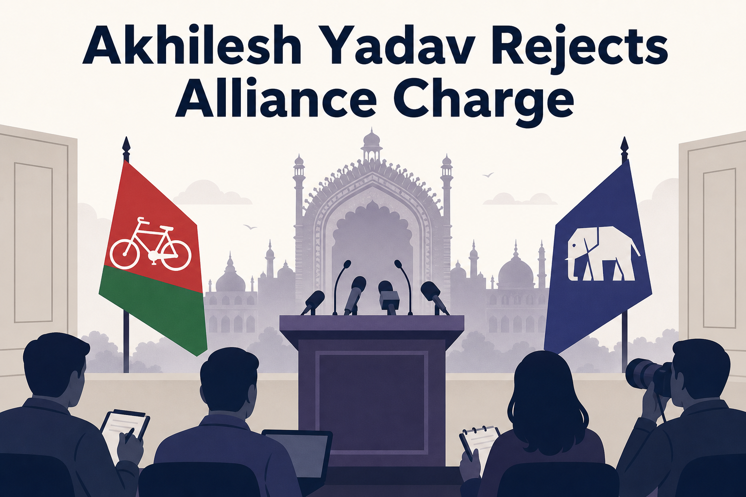 Illustration for Akhilesh Yadav Lucknow presser rejecting Mayawati alliance betrayal charge