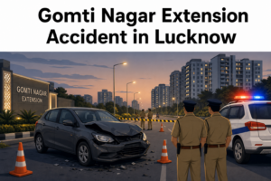 Illustration for Gomti Nagar Extension accident highlighting minor driving dangers in Lucknow