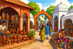 Caricature of Awadh Shilp Gram crafts village in Lucknow