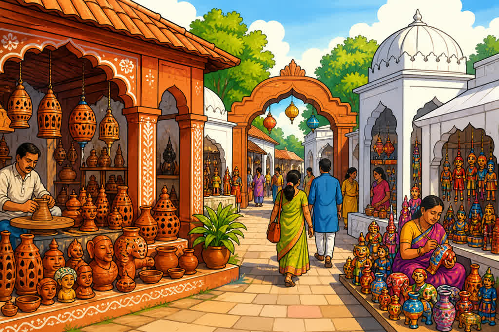 Caricature of Awadh Shilp Gram crafts village in Lucknow