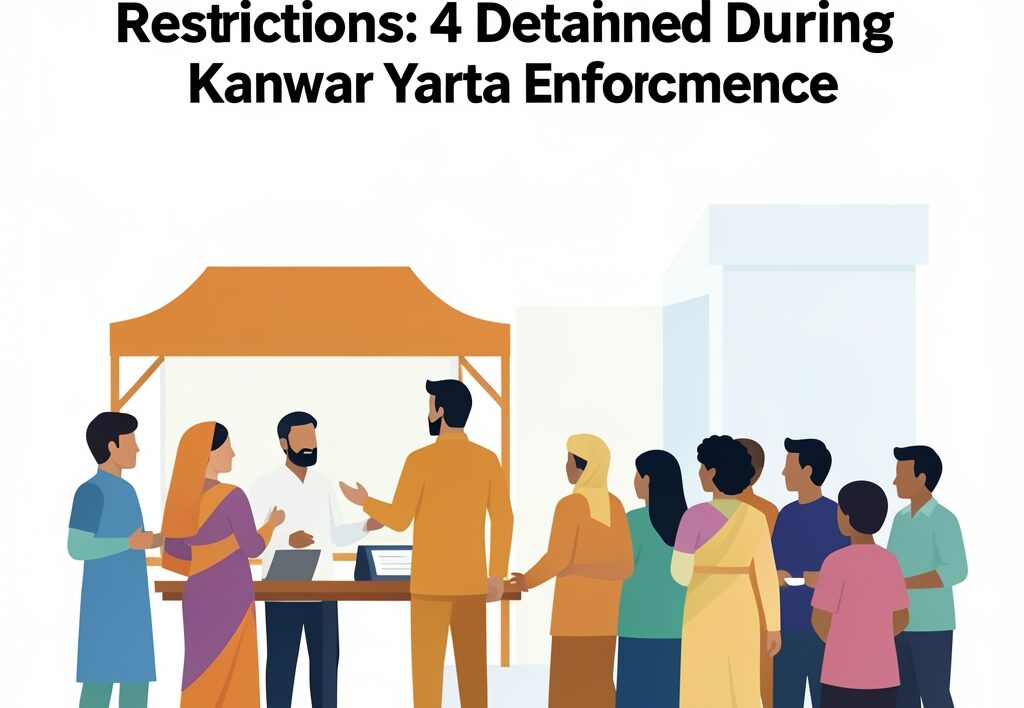 Illustration for Bareilly Non-Veg Food Restrictions: Bareilly Non-Veg Food Restrictions: 4 Detained During Kanwar Yatra Enforcement