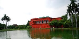 Terracotta baradari of the Hussainabad Picture Gallery beside the tank and Clock Tower, Lucknow