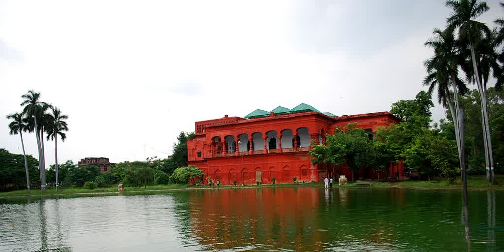 Terracotta baradari of the Hussainabad Picture Gallery beside the tank and Clock Tower, Lucknow