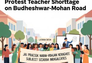 Lucknow Gen Alpha Students Protest Teacher Shortage on Budheshwar-Mohan Road