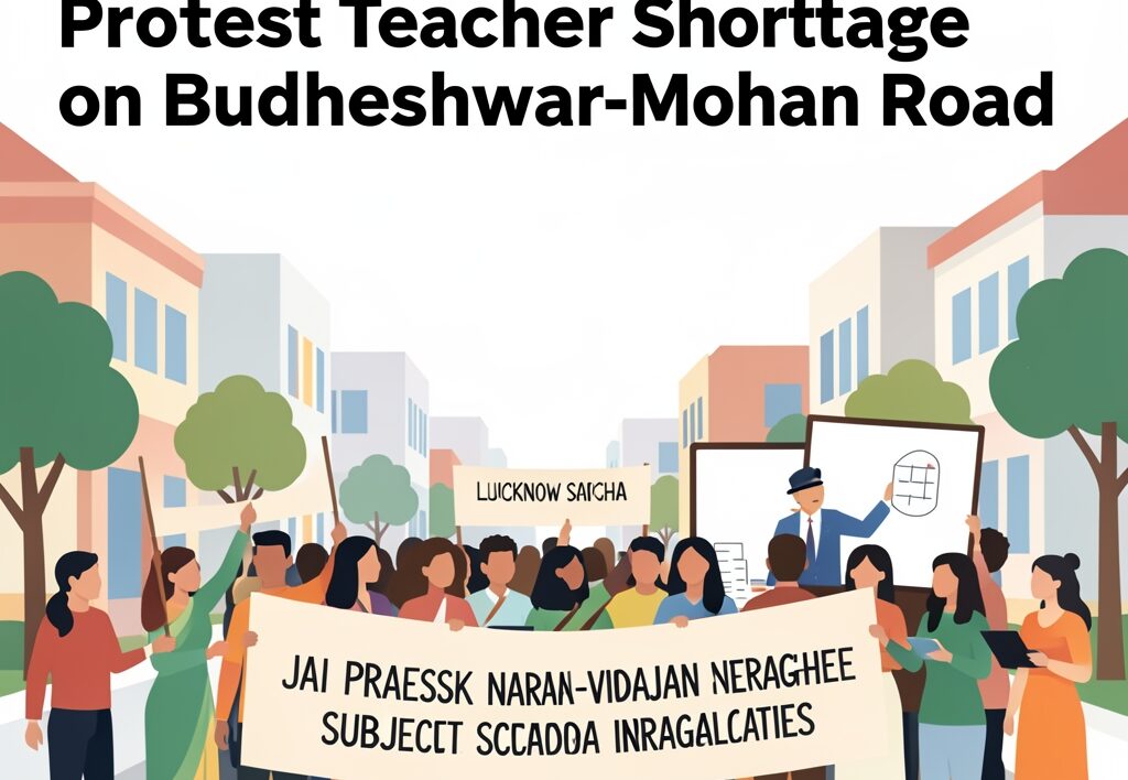 Illustration for Lucknow Gen Alpha students: Lucknow Gen Alpha Students Protest Teacher Shortage on Budheshwar-Mohan Road