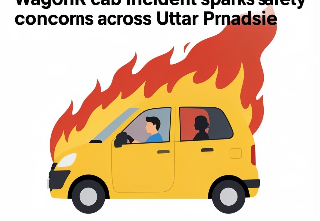 Illustration for Noida vehicle fire: Noida vehicle fire: Moving WagonR cab incident sparks safety concerns across Uttar Pradesh