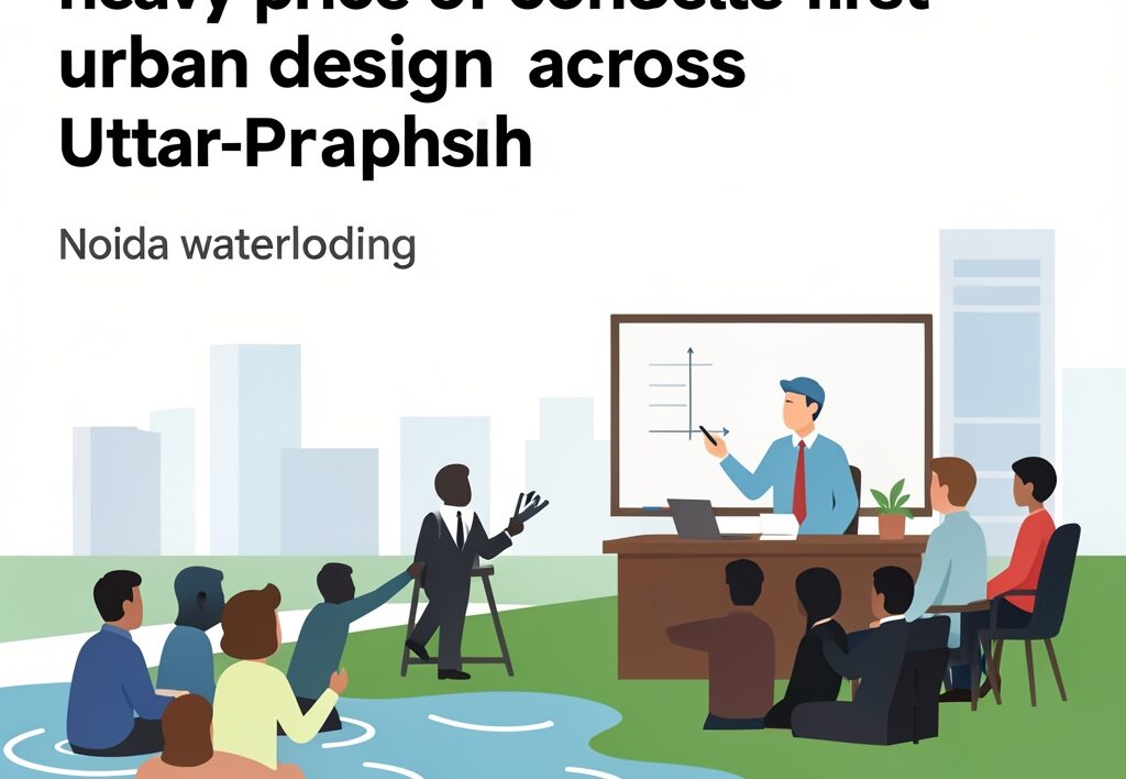 Illustration for Noida waterlogging: Noida waterlogging exposes the heavy price of concrete-first urban design across Uttar Pradesh