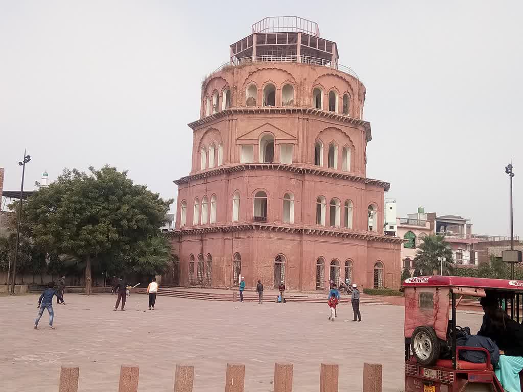 Four-storey unfinished Satkhanda brick watchtower on the Hussainabad ground in Lucknow