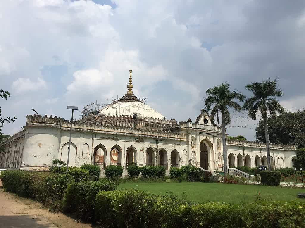 White-domed Shah Najaf Imambara on Rana Pratap Marg, Lucknow, seen across its front courtyard