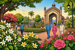 Caricature of a new fragrance park in Old Lucknow near Rumi Darwaza