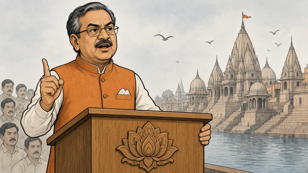 Yogi Varanasi speech illustration with temple ghats