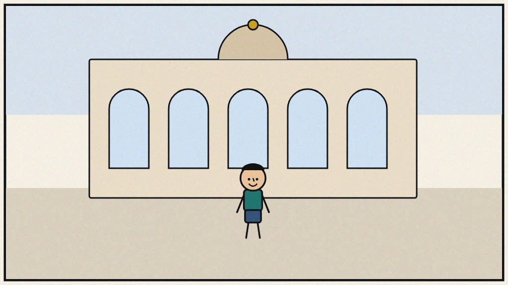 Newspaper editorial cartoon of a calm visit to Bara Imambara without crowds