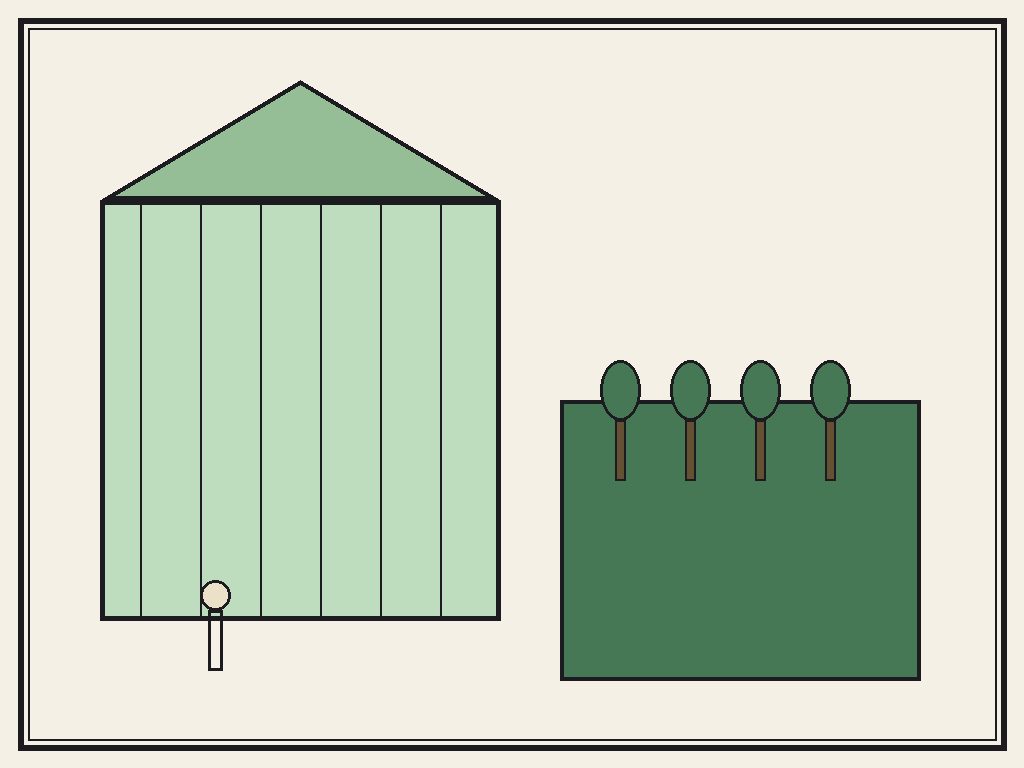 Editorial cartoon of Eco Garden greenhouse paths and green lawns