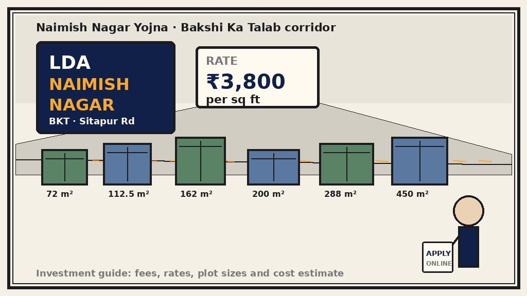 Newspaper editorial cartoon of LDA Naimish Nagar plot boards on the Bakshi Ka Talab Sitapur Road corridor