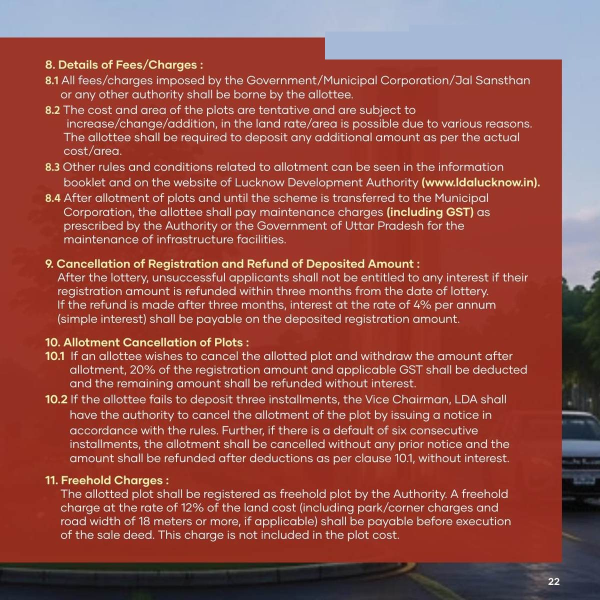 Source: LDA Varun Vihar Information Booklet: Fees, refunds and cancellation highlights