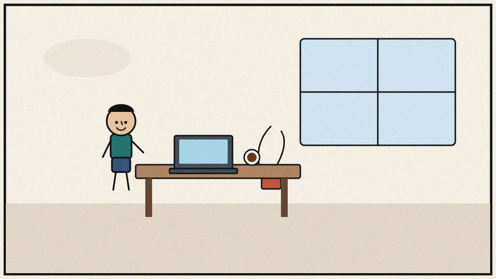 Newspaper editorial cartoon of a remote worker with laptop in a Gomti Nagar cafe