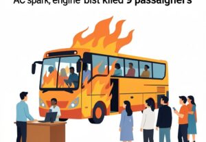 Illustration for Greater Noida bus fire: Greater Noida bus fire tragedy: AC spark, engine oil blast killed 9 passengers