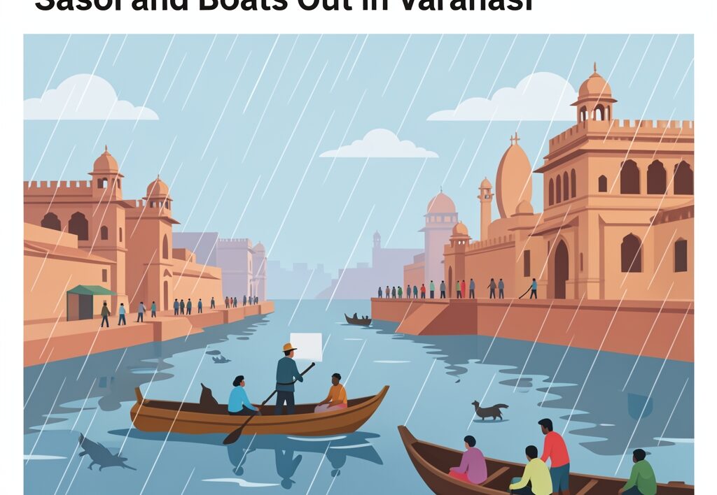 Illustration for Heavy rain in UP: Heavy Rain in UP Disrupts Life: Schools Shut in Lakhimpur Kheri and Boats Out in Varanasi