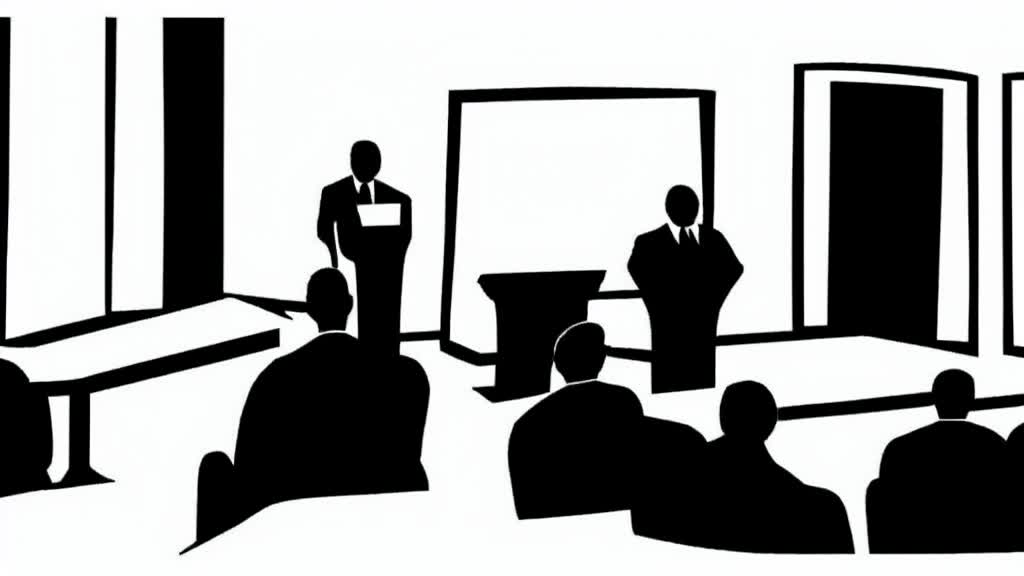 Newspaper editorial cartoon of a sparse Lucknow party hall with podium and empty chairs