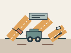 Newspaper editorial cartoon of a heavy truck taking a peripheral diversion route