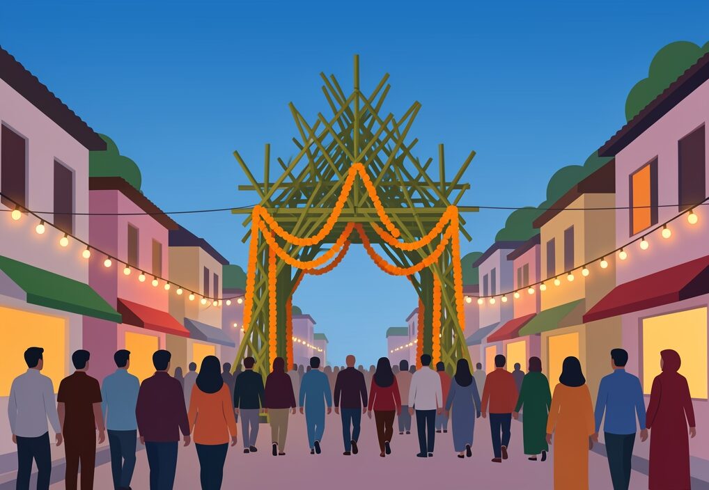 Illustration for Lucknow Durga Puja pandals: Lucknow Durga Puja pandals blend Bengal heritage with local festive storytelling