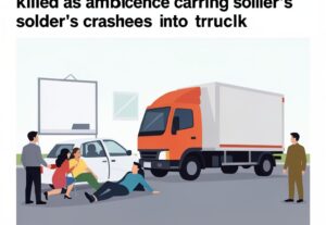 Illustration for Sultanpur expressway accident: Sultanpur expressway accident: 4 killed as ambulance carrying soldier’s body crashes into truck