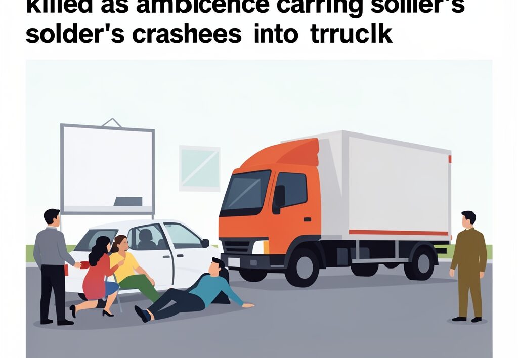 Illustration for Sultanpur expressway accident: Sultanpur expressway accident: 4 killed as ambulance carrying soldier’s body crashes into truck